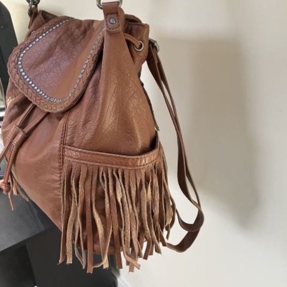 the sak Avalon brown leather fringed backpack purse - Picture 4 of 11